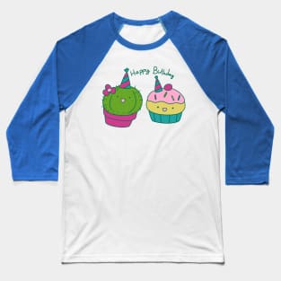 Cactus and Cupcake Happy Birthday Baseball T-Shirt